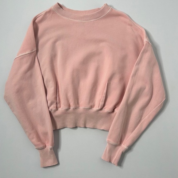 Aerie Cropped Pullover Sweatshirt Women's Pink Crew Neck Ribbed Casual Small - Picture 3 of 8